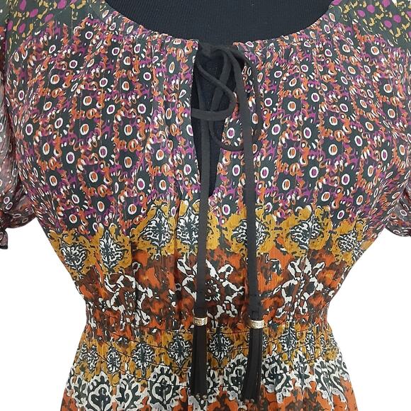 Guess Y2K Sheer Gypsy Blouse Puff Sleeve Womens S Bohemian Paisley Free Spirit - Picture 3 of 8